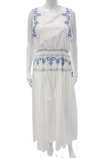 Zara Womens Maxi Sundress White Geometric Cotton Sleeveless Size L