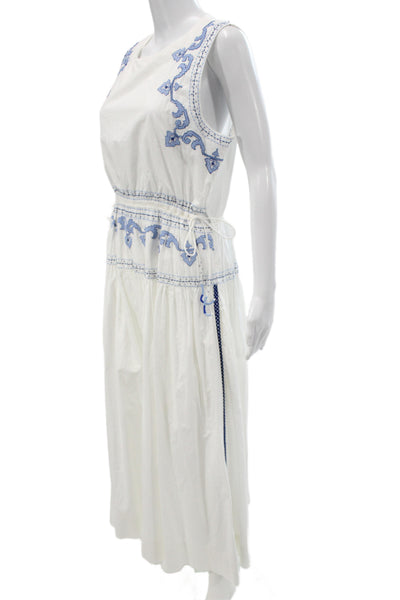 Zara Womens Maxi Sundress White Geometric Cotton Sleeveless Size L