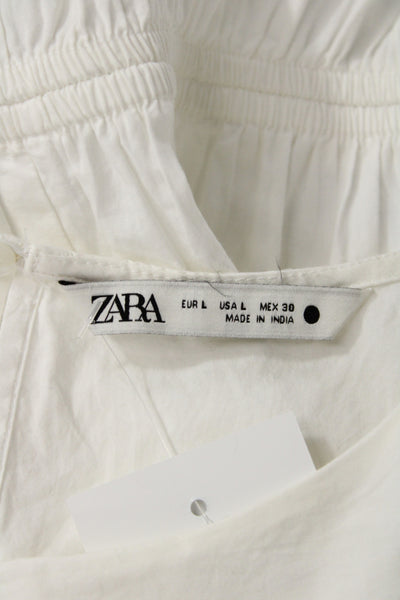 Zara Womens Maxi Sundress White Geometric Cotton Sleeveless Size L
