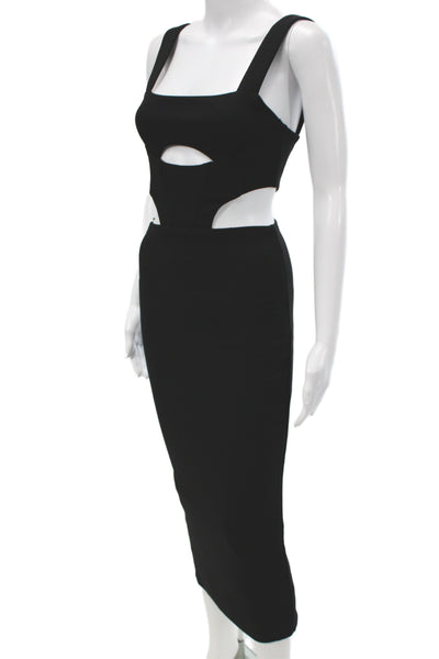 Atoir Womens Bodycon Pencil Dress Black Square Neck Sleeveless Cotton Size 2
