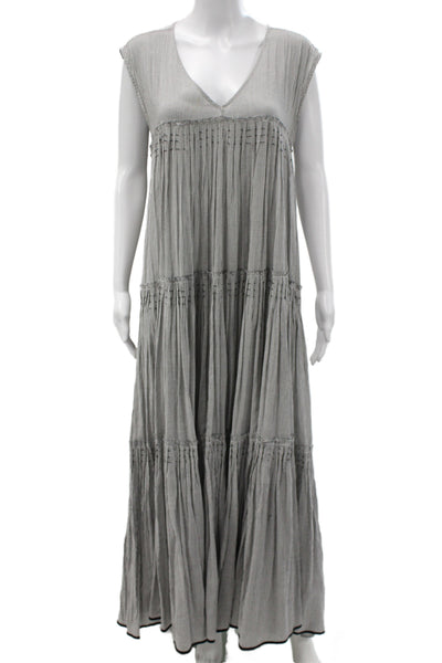 Urvashi Kaur Women Maxi Kaftan Dress Gray Striped Sleeveless Size S