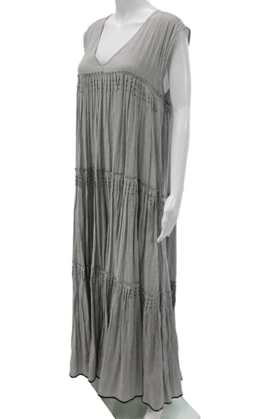 Urvashi Kaur Women Maxi Kaftan Dress Gray Striped Sleeveless Size S