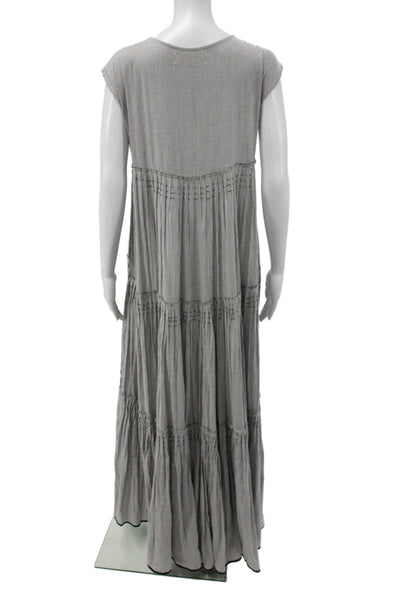 Urvashi Kaur Women Maxi Kaftan Dress Gray Striped Sleeveless Size S