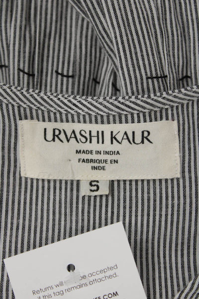 Urvashi Kaur Women Maxi Kaftan Dress Gray Striped Sleeveless Size S