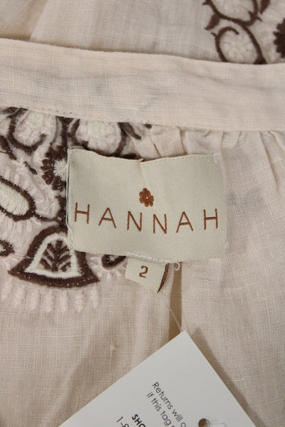Hannah Womens Maxi Shirt Dress Beige Button Round Neck Linen Bohemian Size 2