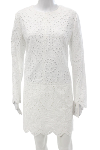 Classic Six Women Shift Dress White Crew Neck Long Sleeve Knee Length Size 10