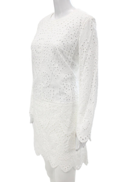 Classic Six Women Shift Dress White Crew Neck Long Sleeve Knee Length Size 10