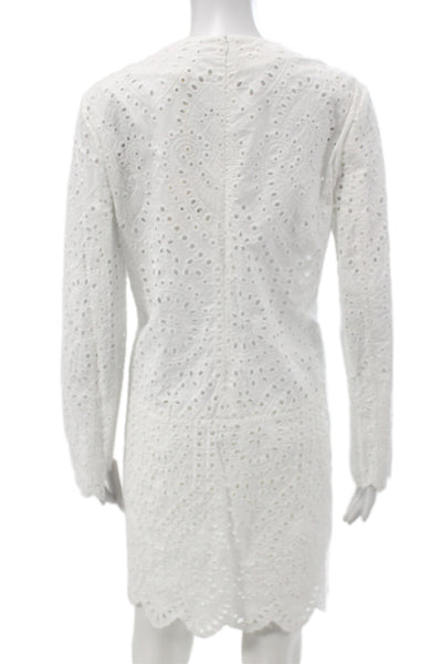 Classic Six Women Shift Dress White Crew Neck Long Sleeve Knee Length Size 10