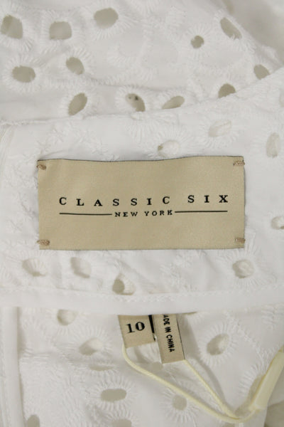 Classic Six Women Shift Dress White Crew Neck Long Sleeve Knee Length Size 10