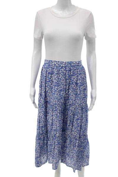 Xirena Womens Peasant Maxi Skirt Blue Floral Viscose Rayon Midi Size L