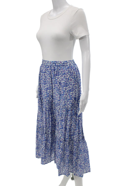 Xirena Womens Peasant Maxi Skirt Blue Floral Viscose Rayon Midi Size L