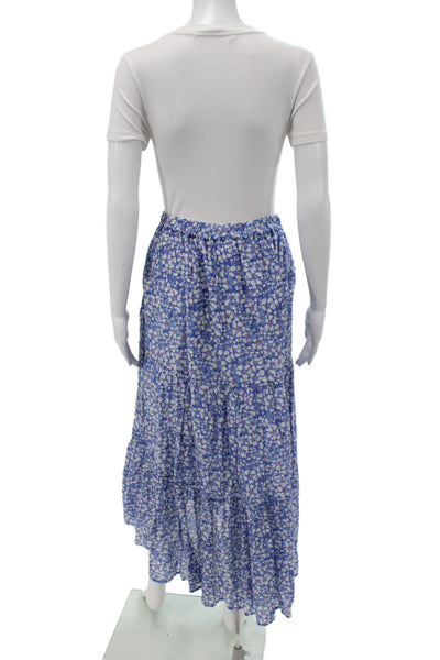 Xirena Womens Peasant Maxi Skirt Blue Floral Viscose Rayon Midi Size L
