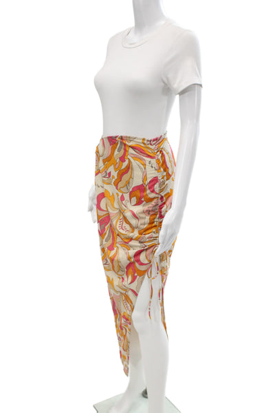 Revel Rey Swim Women Beige Cotton Polyester Paisley Maxi Wrap Skirt Size S