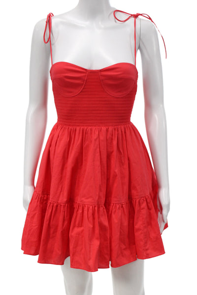 Staud Womens Red Fit & Flare Sundress Tie Neck Sleeveless Mini Size XS