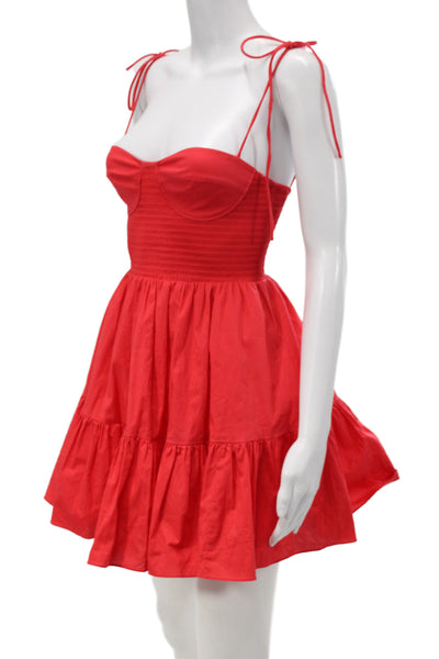 Staud Womens Red Fit & Flare Sundress Tie Neck Sleeveless Mini Size XS