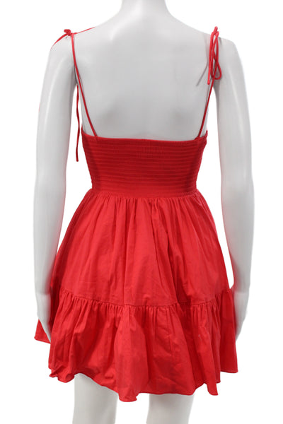 Staud Womens Red Fit & Flare Sundress Tie Neck Sleeveless Mini Size XS