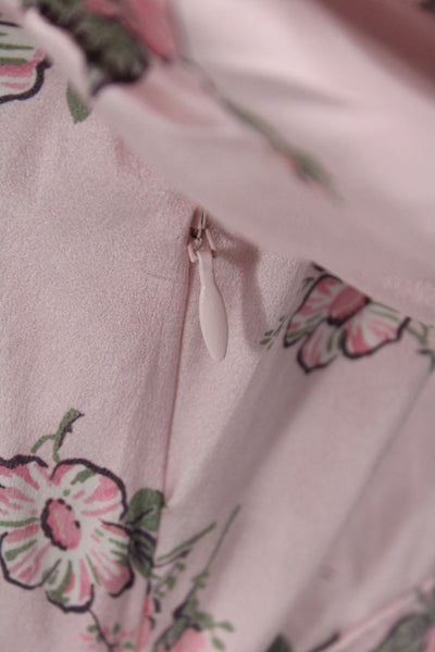 Love Shack Fancy Womens Pink Silk Floral Mini Sundress Lace Up Size XS