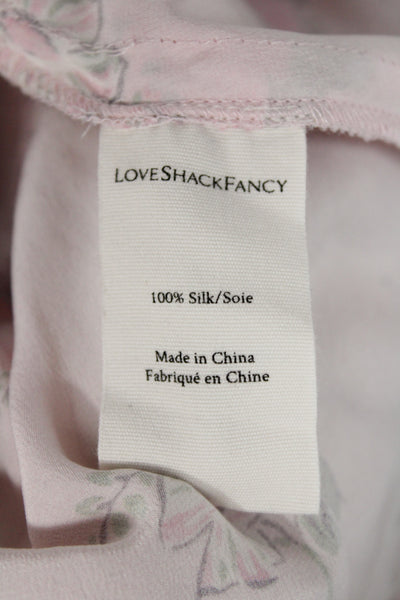 Love Shack Fancy Womens Pink Silk Floral Mini Sundress Lace Up Size XS