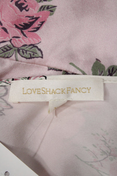 Love Shack Fancy Womens Pink Silk Floral Mini Sundress Lace Up Size XS