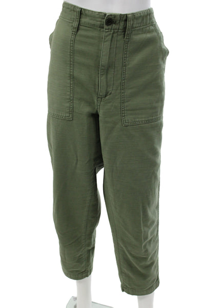 Madewell Women Cropped Cargo Pants Army Green Cotton Button Size 29