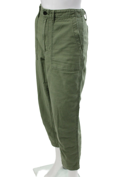 Madewell Women Cropped Cargo Pants Army Green Cotton Button Size 29