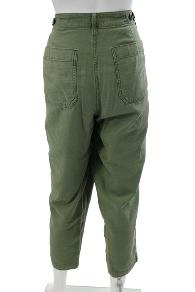 Madewell Women Cropped Cargo Pants Army Green Cotton Button Size 29