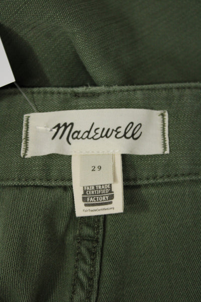 Madewell Women Cropped Cargo Pants Army Green Cotton Button Size 29