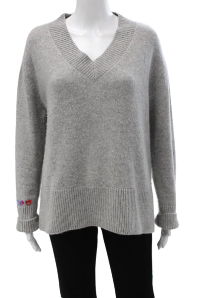 Kirna Zabete Unisex Cashmere V Neck Pullover Gray Size M
