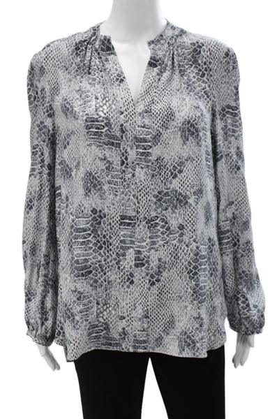 Charlotte Brody Womens Silk Animal Print V-Neck Tunic Long Sleeve Black Size L