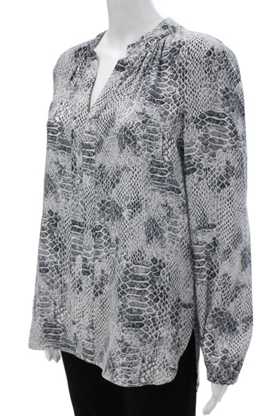 Charlotte Brody Womens Silk Animal Print V-Neck Tunic Long Sleeve Black Size L