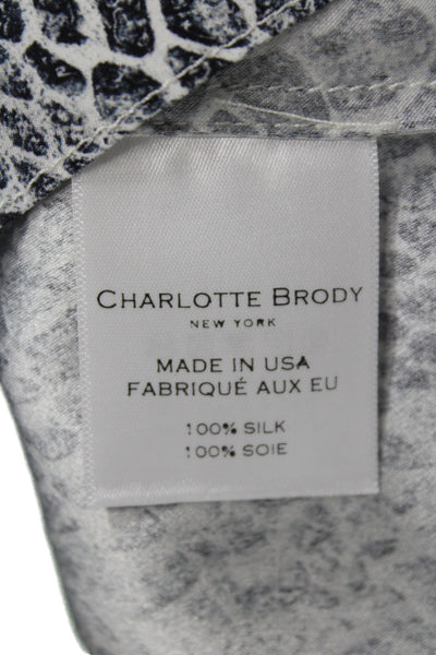 Charlotte Brody Womens Silk Animal Print V-Neck Tunic Long Sleeve Black Size L