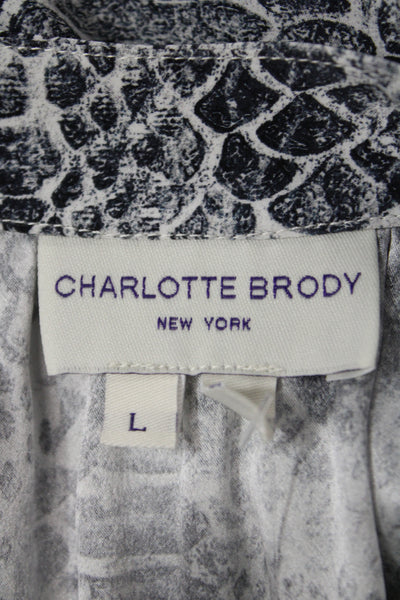 Charlotte Brody Womens Silk Animal Print V-Neck Tunic Long Sleeve Black Size L