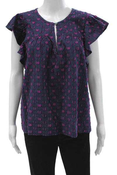 Xirena Women Silk Polka Dot Short Sleeve Blouse Dark Blue Size M
