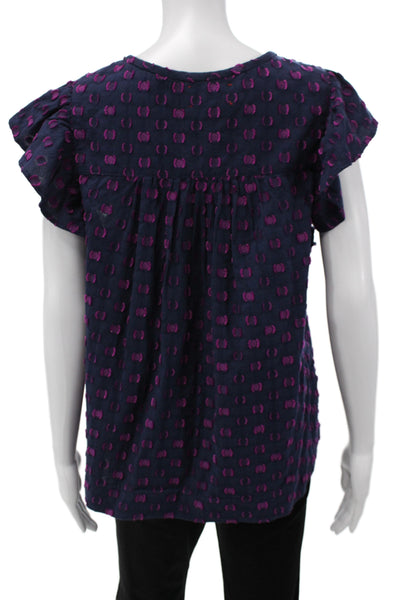 Xirena Women Silk Polka Dot Short Sleeve Blouse Dark Blue Size M