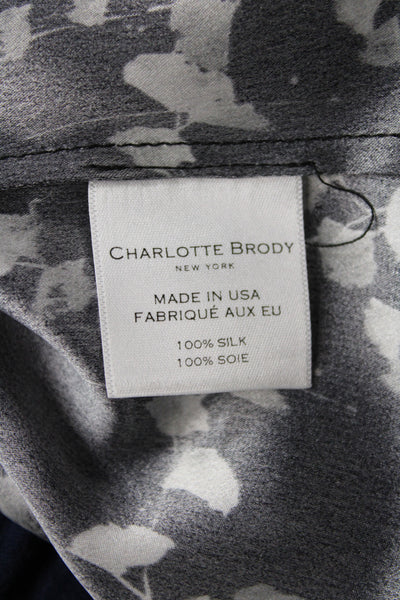 Charlotte Brody Womens Black Silk High Neck Long Sleeve Floral Blouse Size L