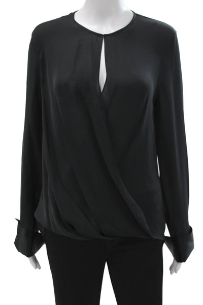 Rag & Bone Womens Black 100% Silk Long Sleeve Round Neck Blouse Size M