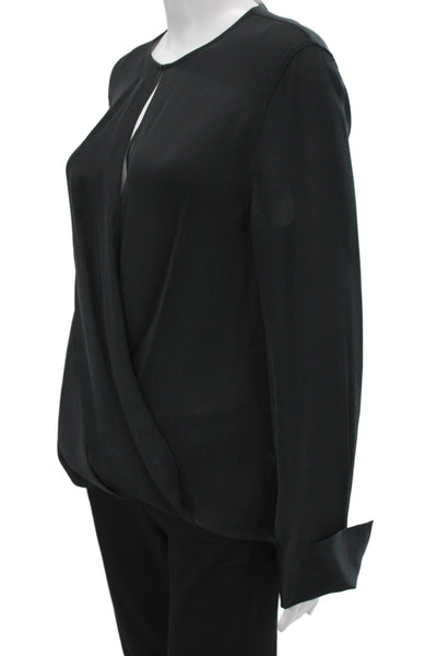 Rag & Bone Womens Black 100% Silk Long Sleeve Round Neck Blouse Size M