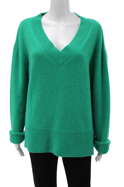 Kirna Zabete Unisex Classic V-Neck 100% Cashmere Pullover Sweater Green Size L