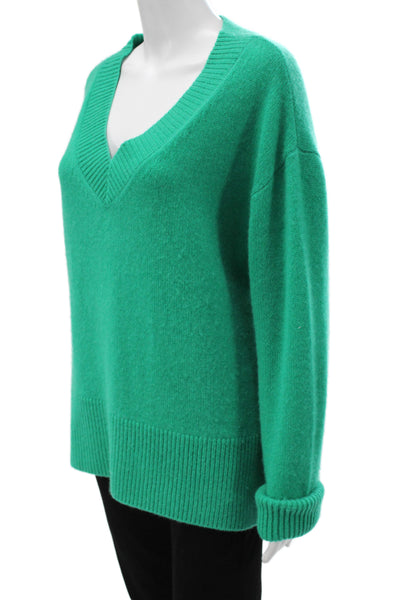 Kirna Zabete Unisex Classic V-Neck 100% Cashmere Pullover Sweater Green Size L