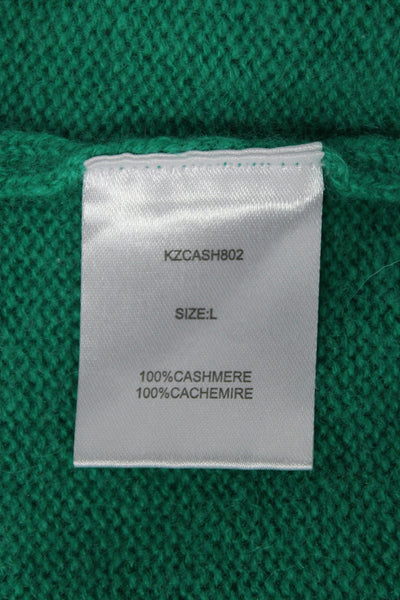 Kirna Zabete Unisex Classic V-Neck 100% Cashmere Pullover Sweater Green Size L