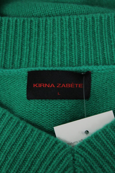 Kirna Zabete Unisex Classic V-Neck 100% Cashmere Pullover Sweater Green Size L