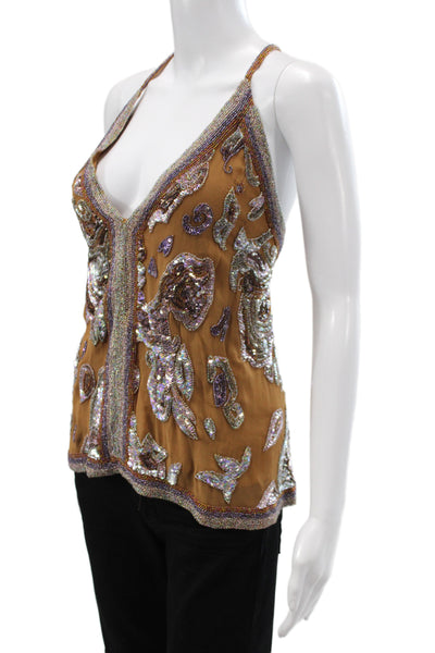 Free People Womens Boho Paisley V Neck Sleeveless Camisole Brown Viscose Size M