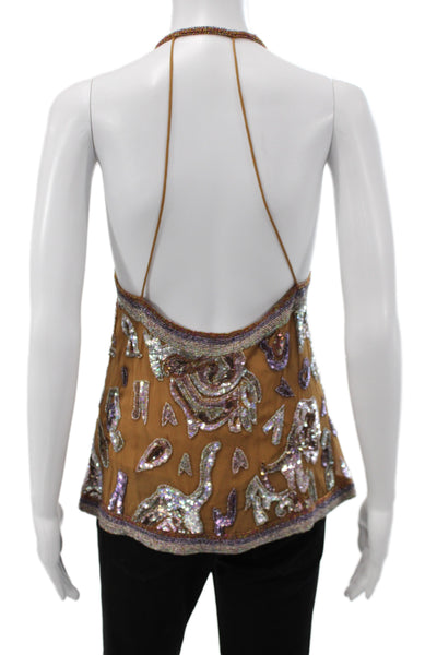 Free People Womens Boho Paisley V Neck Sleeveless Camisole Brown Viscose Size M