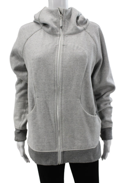 Lululemon Womens Full Zip Hoodie Gray Cotton High Neck Long Sleeve Size 12
