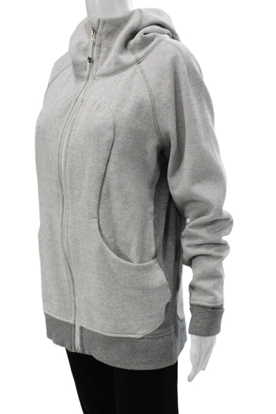 Lululemon Womens Full Zip Hoodie Gray Cotton High Neck Long Sleeve Size 12