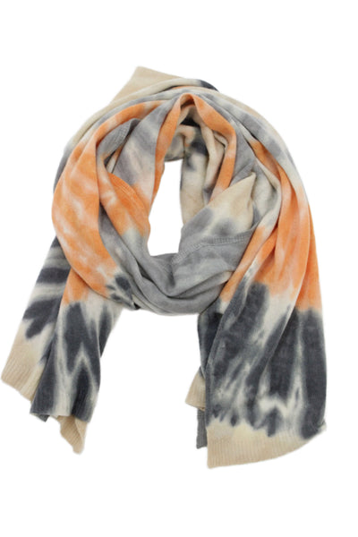 Brodie Womens Cashmere Knit Tie Dyed Scarf Blue Orange Beige 74"x30"