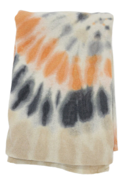 Brodie Womens Cashmere Knit Tie Dyed Scarf Blue Orange Beige 74"x30"