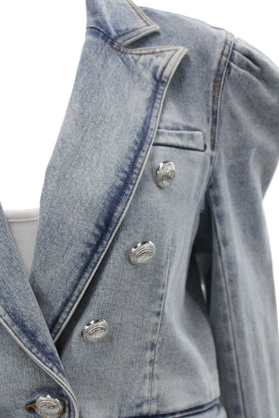 Generation Love Womens Light Blue Military Jacket Collared Button Size M