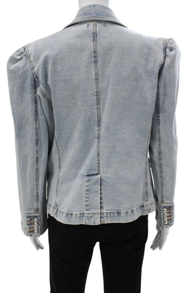 Generation Love Womens Light Blue Military Jacket Collared Button Size M