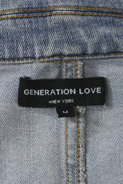 Generation Love Womens Light Blue Military Jacket Collared Button Size M